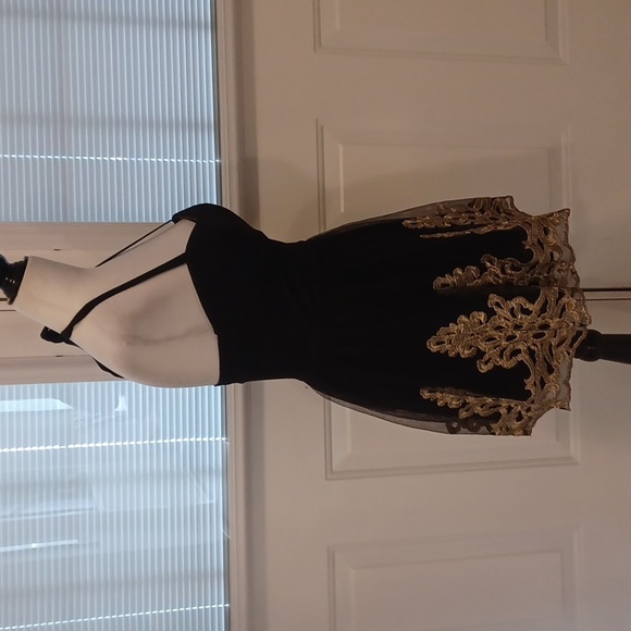 2/$70 Black Strapless Dress with Gold Detailing - Fits Size XS - Picture 3 of 8
